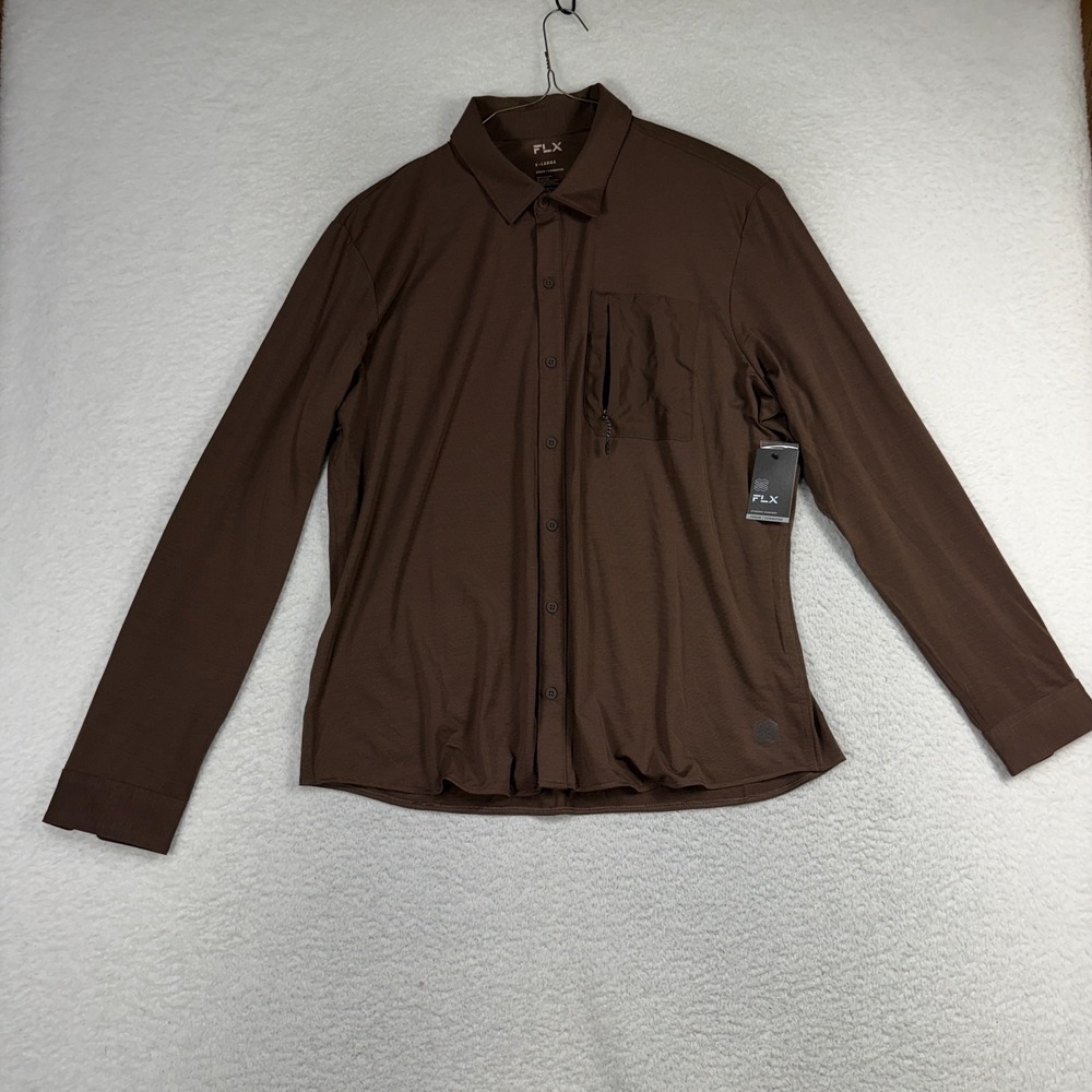 FLX Men’s Soft Cozy Shirt NWT Long Sleeve Brown Plum Size XL Urban Commuter